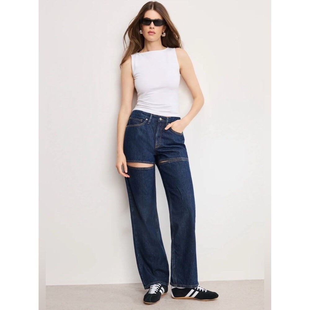 Good-american Women's Blue and White Jeans